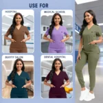 Stretch Scrubs Women Set Nursing Uniforms Clinical Scrubs Set Top+ Jogger Pants - Image 3