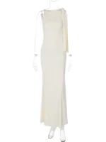 Hugcitar Fashion Solid O Neck Sleeveless Patchwork Sexy Bodycon Maxi Prom Dress - Image 6