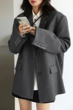 CHICVEN Women Office Lady Blazer Cuff Embroidery Wide Shoulder Twill Suit - Image 6