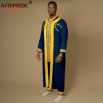 African Men Clothing Embroidery Agbada Robes Shirts and Pants 3 Piece Set - Image 4