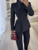 ETJ women's new fashion design three-dimensional cut high collar slim suit jacket - Image 4