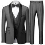 Black Men Autumn Wedding Party Three Pieces Set Large Size Male Blazer Coat - Image 3