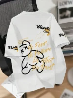 Summer men's round neck breathable T-shirt with cartoon bear print pattern - Image 2