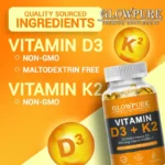 Vitamin D3 K2 Capsule - 20,000 IU Vitamin D3 Promotes Strong Bones, Calcium Absorption, Teeth, Heart - Image 2