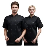 Unisex Chef Coat Short Sleeve Chef Jacket for Men Women Black White Uniform