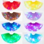 Luminous LED Fluffy Skirt Girls Layered Ballet Dance Pleated Skirt Tulle Light Up Short Dress