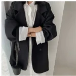 Vintage Loose Women Solid Blazer Autumn Chic Double Breasted Female Long Sleeve Suit - Image 5