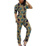Women's Ankara Set Outfit African Coutre Short Sleeve Top And Pants Traditional