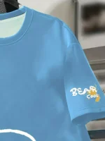Summer men's round neck breathable T-shirt with cartoon bear print pattern - Image 6
