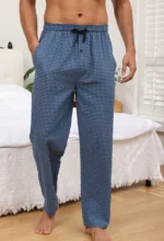 3Pcs Men's 100% Cotton Plaid Pajama Sleeping Pants, Long Plaid Print Sleepwear Pajama Pants - Image 5