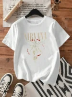 Letters and Angels Round Neck Women's T-shirt Short Sleeves Fashion - Image 2