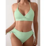 Cikini-V-Neck Split Bikini Set for Women, Sexy Swimsuit, Lace Up Bathing Suit - Image 3