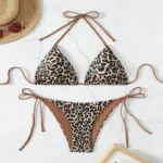 Sexy Leopard Print Bikini Swimsuit Women Summer New Lace-Up V-Neck Tops