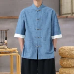 Men's Lightweight Mandarin Collar Printed Shirt Summer Chinese Style - Image 2