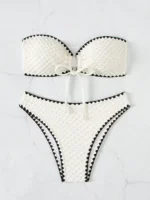 Swimwear White 2 Piece Strapless Swimsuit for Women Sexy Bandeau Backless Bikini Set