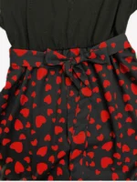 Plus size summer round neck dress with puff sleeves, short sleeves, ruffled hem, slim waist - Image 5