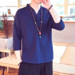 Summer Kimono Japanese Style Short Sleeve Men New Half-sleeved Cotton Linen - Image 3