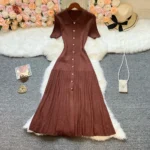 YuooMuoo Brand Fashion Elegant Patchwork Knitted Long Dress Shirt Sweater Dress - Image 3