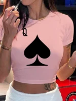 Women's Short-Sleeve Elastic Crew Neck T-Shirt Spring/Summer Casual Fashion - Image 2
