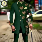 African Suits for Men Embroidery Print Blazer and Pants Set Business Dress Suit