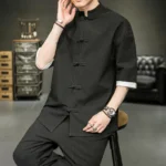 Japanese Style Shirt Men's Summer Chinese Stand Up Collar Yukata Kimono Samurai Wear - Image 4