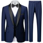 Black Men Autumn Wedding Party Three Pieces Set Large Size Male Blazer Coat - Image 5