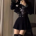 College Style Women's Short Suit Jacket And Skirt Set High Waist Three Piece Set Uniform - Image 2