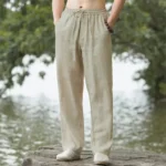 2025 summer men's cotton and linen oversized wide leg pants, men's artistic style elastic waist