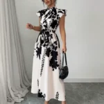 Women's elegant black and white dress, suitable for work, dates and vacations