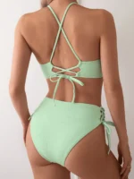 Cikini-V-Neck Split Bikini Set for Women, Sexy Swimsuit, Lace Up Bathing Suit - Image 4