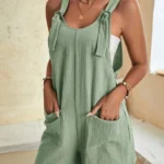 Women Summer Casual Short Rompers Elegant Solid Sleeveless Tie Knot Strap Jumpsuits