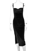 Hugcitar Velvet Swing Collar Sleeveless Slip Sexy Slit Maxi Dress - Image 6