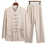 Chinese Traditional Clothing Set Man Fall Linen Buckle Kung Fu Shirt - Image 3