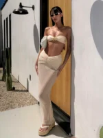 2026 Summer 3 Piece Bikini Sets Strapless Bikini Top With Half Long Skirt Cover ups Beach Wear