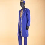 African Clothes for Men Agbada Robes Embroidery Shirts Pants Hats 4 Piece Set - Image 4