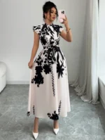 Women's elegant black and white dress, suitable for work, dates and vacations - Image 3