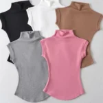 Women Summer Sexy Turtleneck Sleeveless T-Shirts Tops Solid Slim Fit Pullovers