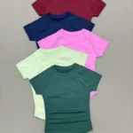 Women Sports T-Shirt Round Neck Short Sleeve Breathable Stretchy Tops Gym Fitness Yoga