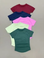 Women Sports T-Shirt Round Neck Short Sleeve Breathable Stretchy Tops Gym Fitness Yoga