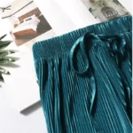 Women Fashion Summer Wide Leg Pants Pleated Ice Silk Trousers - Image 6