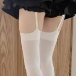 Sexy Suspender Thigh High Stockings Velvet Thin Black White Irregular Exposed Skin - Image 2