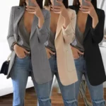 Elegant jacket Women's Suit Single office Casualsuit collar pocket simple coat top