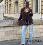 KONDALA Elegant Double Breasted Suit Women Trendy Commute Lapel Blazer Coat - Image 2
