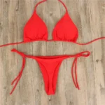 Pink Swimsuit Bikini Women Solid Color Sexy High Leg Thong Swimwear