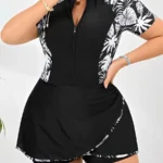 2026 Large Plus Size Swimsuit Women One Piece Printed Beach Dress Swimwear