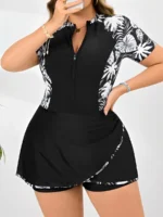 2026 Large Plus Size Swimsuit Women One Piece Printed Beach Dress Swimwear