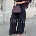 KONDALA Casual Chic Wide Leg Pants Women Office Lady Pockets Pleated Long Trousers - Image 6
