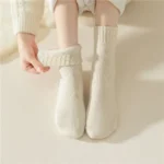 3 Pairs Women Socks Wool  Winter Warm Snow Markron Color Thick Plush Hairy Floor Sleep Socks - Image 5