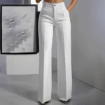 Women's High-Waisted Straight-Leg Trousers Formal Office Trousers Slim-Fit Cut - Image 3