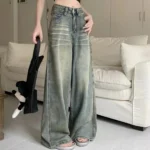 Y2K Loose Straight Leg Jeans Women Trousers Baggy Wide Fit Casual High Waist Retro